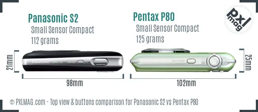 Panasonic S2 vs Pentax P80 top view buttons comparison
