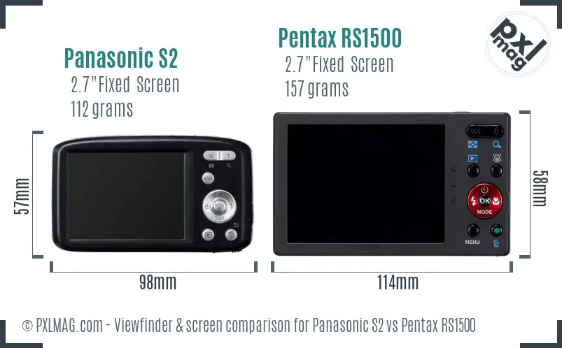 Panasonic S2 vs Pentax RS1500 Screen and Viewfinder comparison