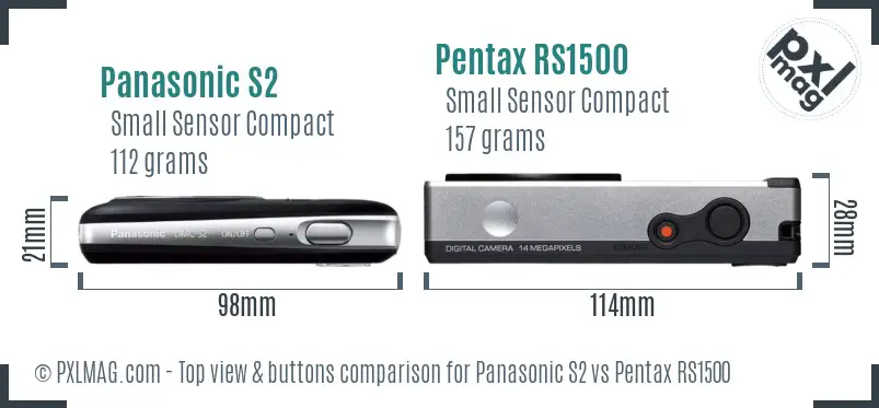 Panasonic S2 vs Pentax RS1500 top view buttons comparison