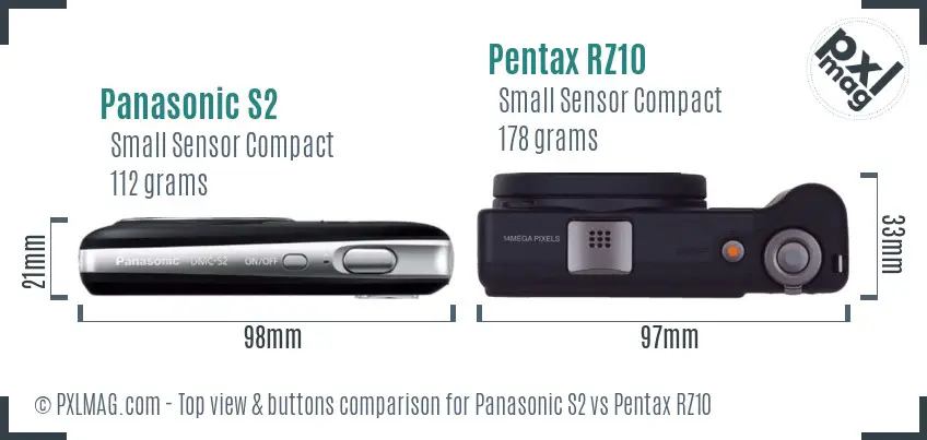 Panasonic S2 vs Pentax RZ10 top view buttons comparison