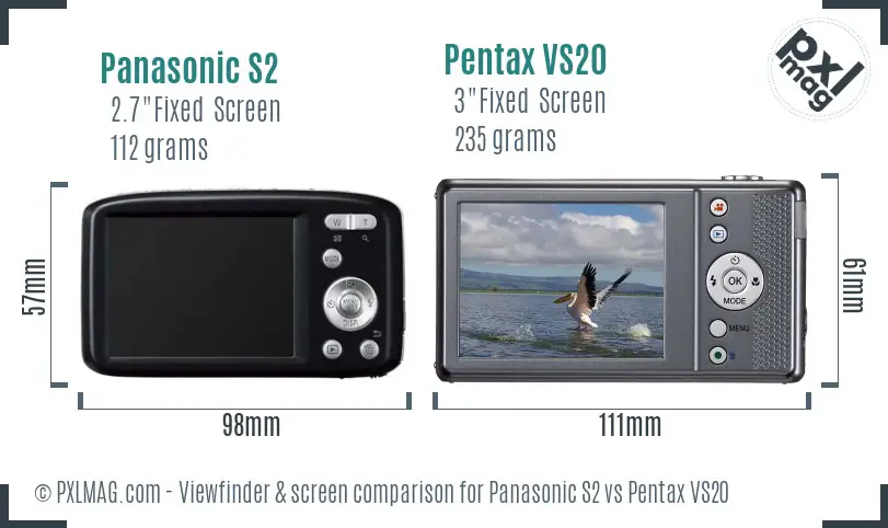 Panasonic S2 vs Pentax VS20 Screen and Viewfinder comparison