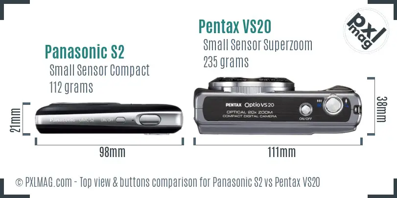 Panasonic S2 vs Pentax VS20 top view buttons comparison