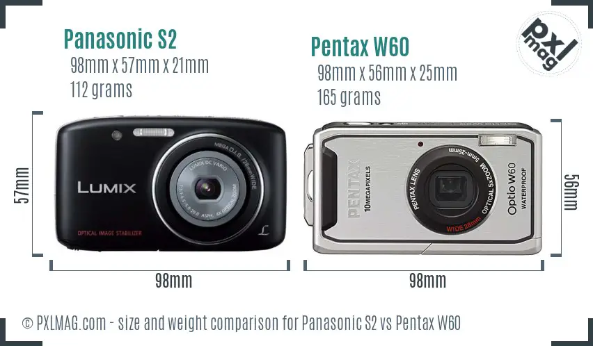 Panasonic S2 vs Pentax W60 size comparison