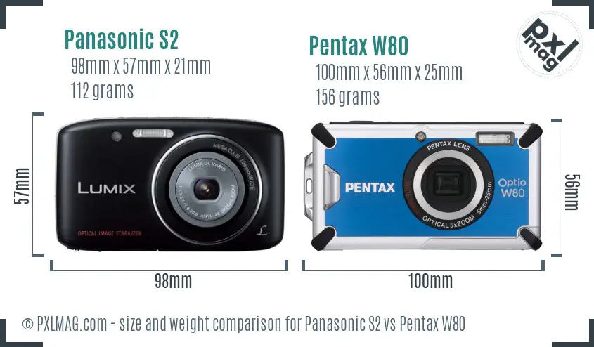 Panasonic S2 vs Pentax W80 size comparison