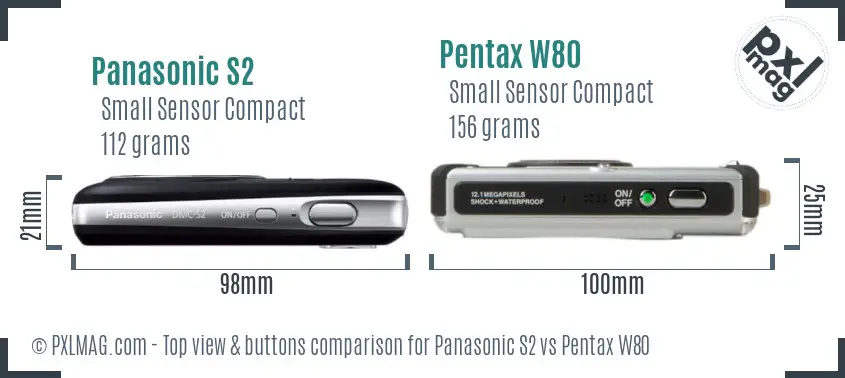 Panasonic S2 vs Pentax W80 top view buttons comparison