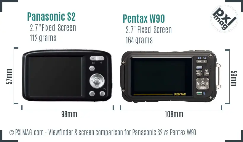 Panasonic S2 vs Pentax W90 Screen and Viewfinder comparison