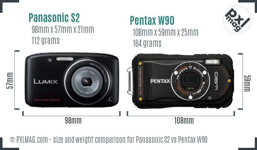 Panasonic S2 vs Pentax W90 size comparison