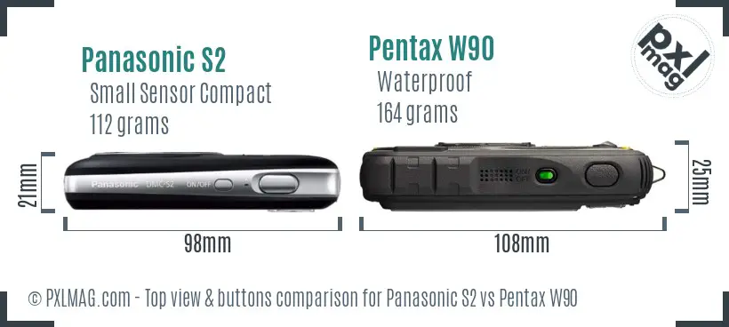 Panasonic S2 vs Pentax W90 top view buttons comparison