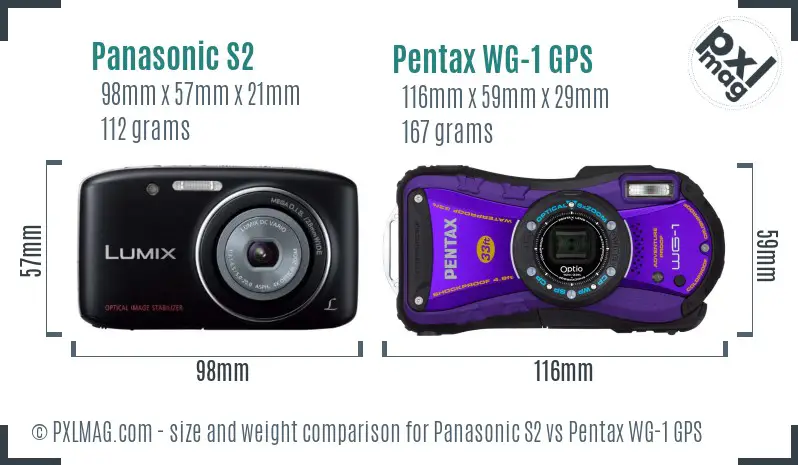 Panasonic S2 vs Pentax WG-1 GPS size comparison
