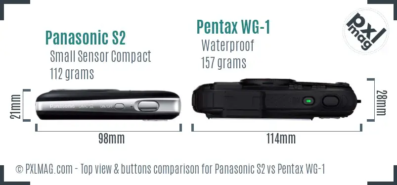 Panasonic S2 vs Pentax WG-1 top view buttons comparison