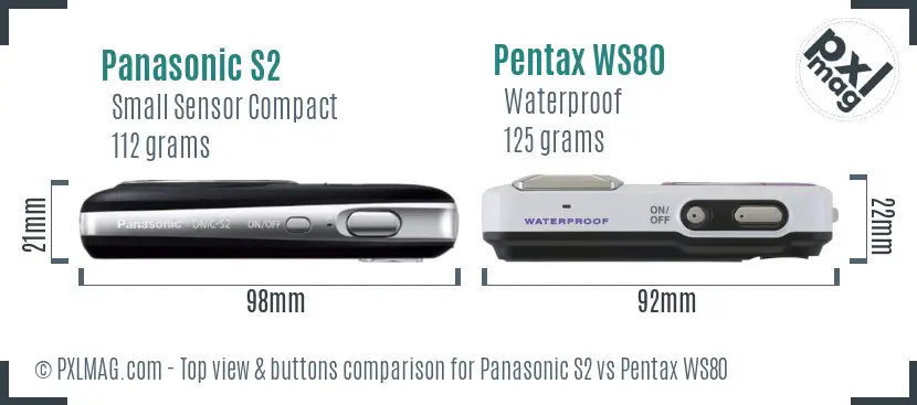 Panasonic S2 vs Pentax WS80 top view buttons comparison