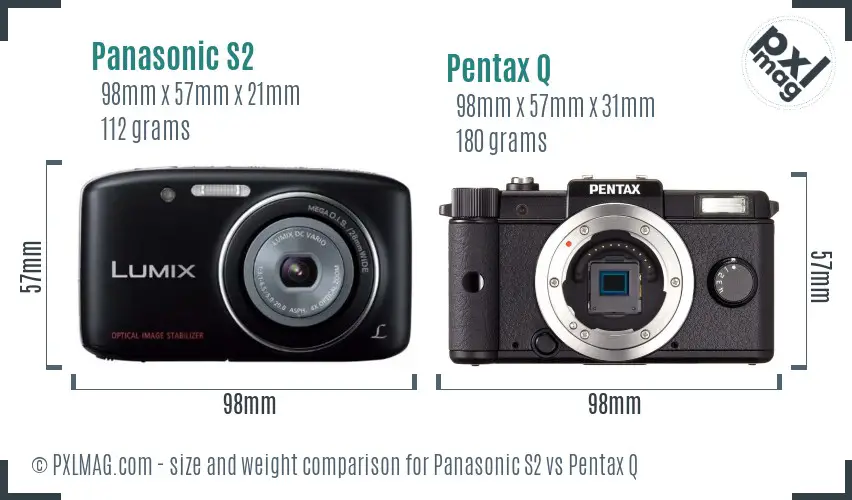 Panasonic S2 vs Pentax Q size comparison