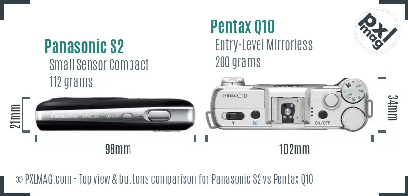 Panasonic S2 vs Pentax Q10 top view buttons comparison