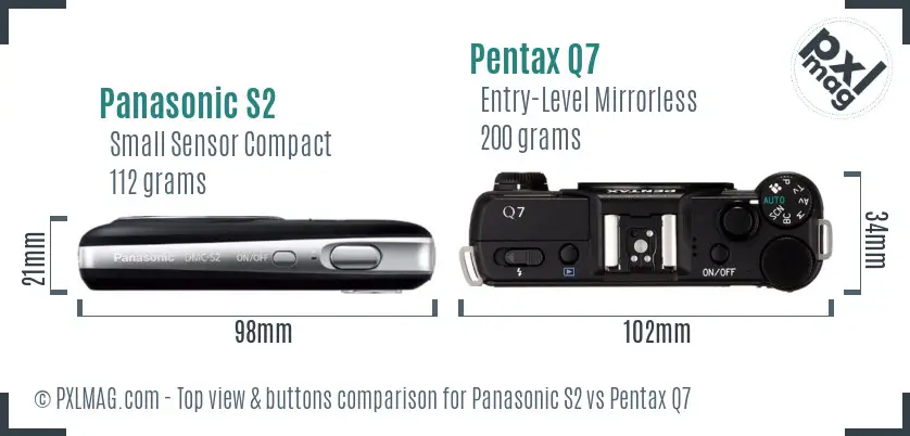 Panasonic S2 vs Pentax Q7 top view buttons comparison