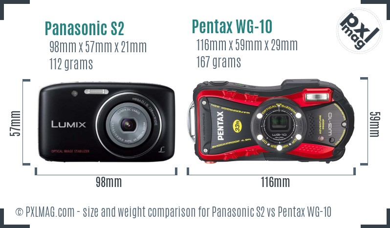 Panasonic S2 vs Pentax WG-10 size comparison
