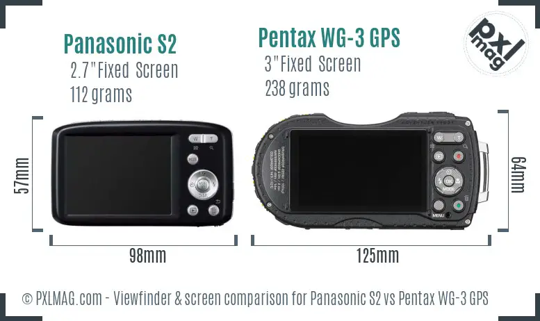 Panasonic S2 vs Pentax WG-3 GPS Screen and Viewfinder comparison