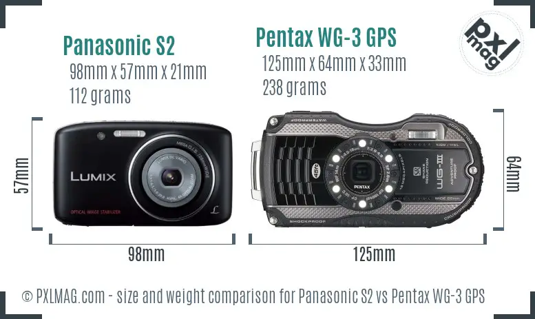 Panasonic S2 vs Pentax WG-3 GPS size comparison