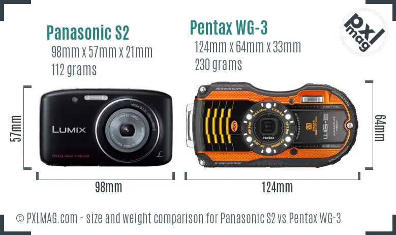 Panasonic S2 vs Pentax WG-3 size comparison