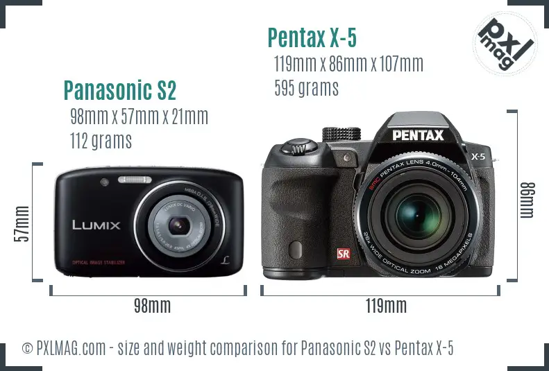 Panasonic S2 vs Pentax X-5 size comparison