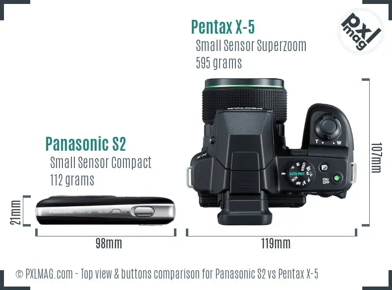 Panasonic S2 vs Pentax X-5 top view buttons comparison