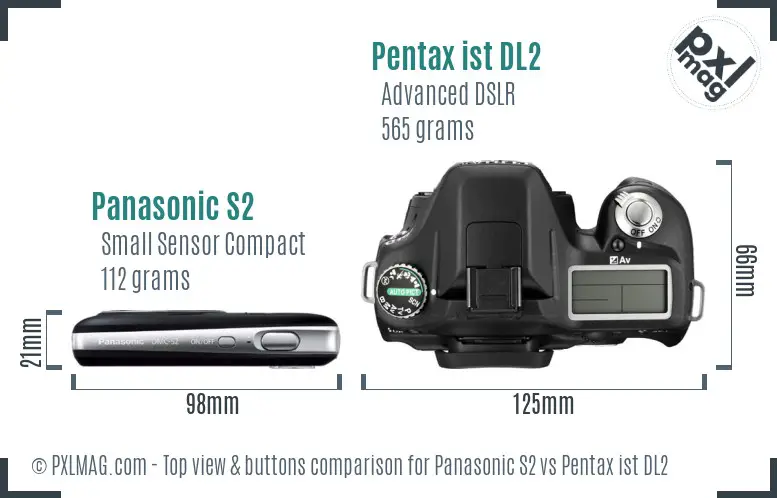 Panasonic S2 vs Pentax ist DL2 top view buttons comparison