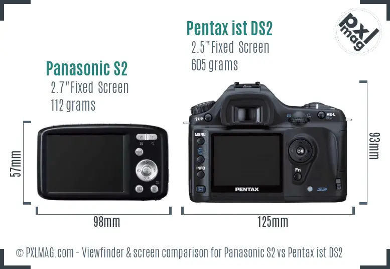Panasonic S2 vs Pentax ist DS2 Screen and Viewfinder comparison