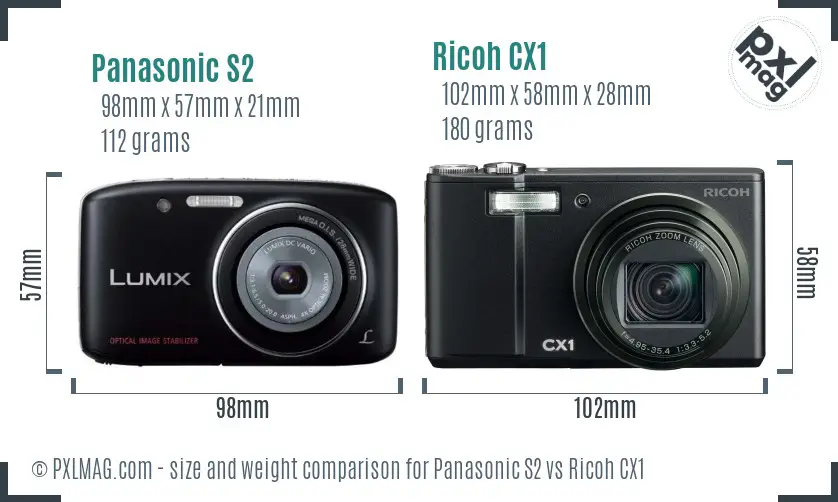 Panasonic S2 vs Ricoh CX1 size comparison