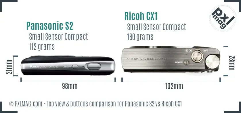 Panasonic S2 vs Ricoh CX1 top view buttons comparison