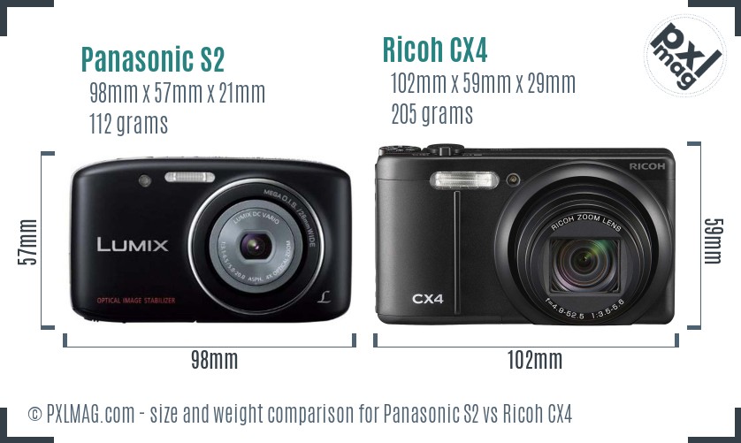 Panasonic S2 vs Ricoh CX4 size comparison