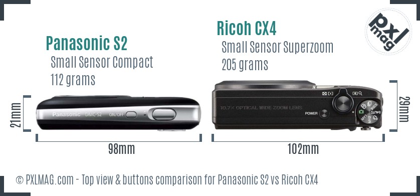 Panasonic S2 vs Ricoh CX4 top view buttons comparison