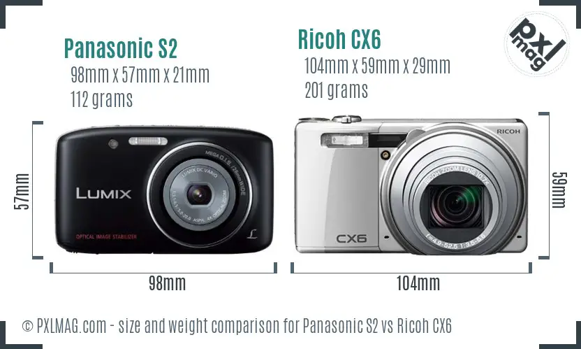 Panasonic S2 vs Ricoh CX6 size comparison Panasonic S2 vs Ricoh CX6 size comparison