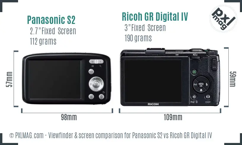 Panasonic S2 vs Ricoh GR Digital IV Screen and Viewfinder comparison