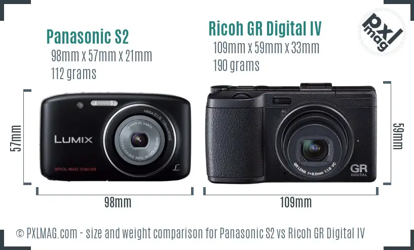 Panasonic S2 vs Ricoh GR Digital IV size comparison
