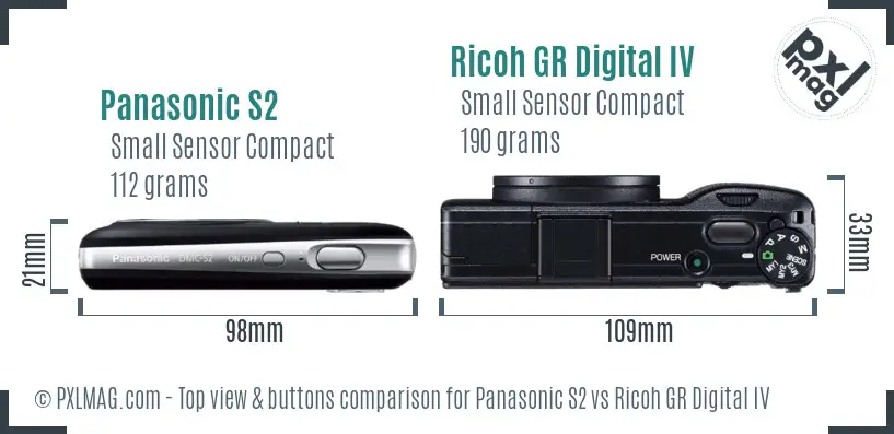 Panasonic S2 vs Ricoh GR Digital IV top view buttons comparison