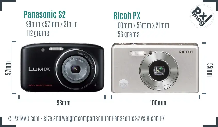 Panasonic S2 vs Ricoh PX size comparison