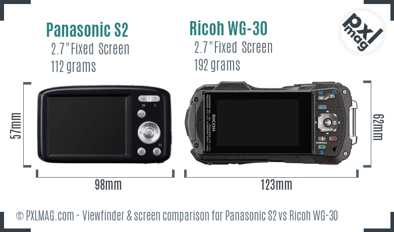 Panasonic S2 vs Ricoh WG-30 Screen and Viewfinder comparison