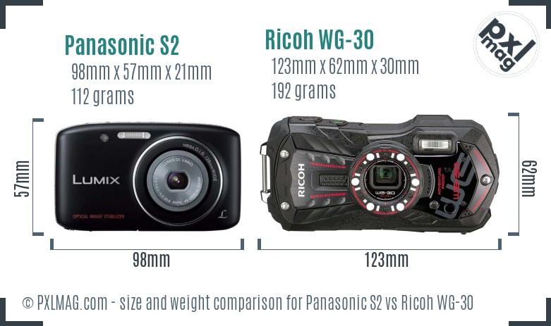 Panasonic S2 vs Ricoh WG-30 size comparison