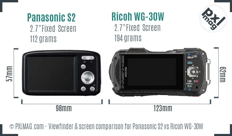 Panasonic S2 vs Ricoh WG-30W Screen and Viewfinder comparison