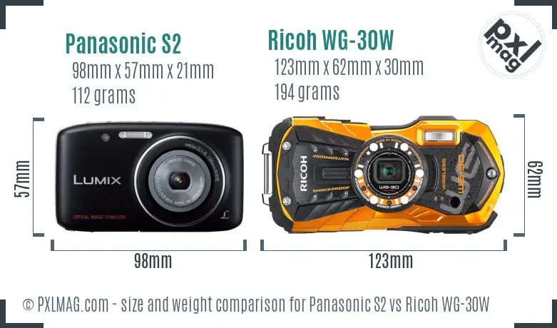 Panasonic S2 vs Ricoh WG-30W size comparison