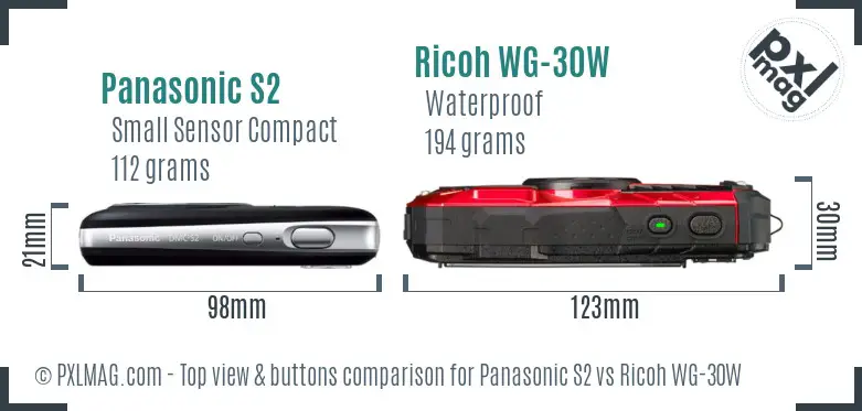 Panasonic S2 vs Ricoh WG-30W top view buttons comparison