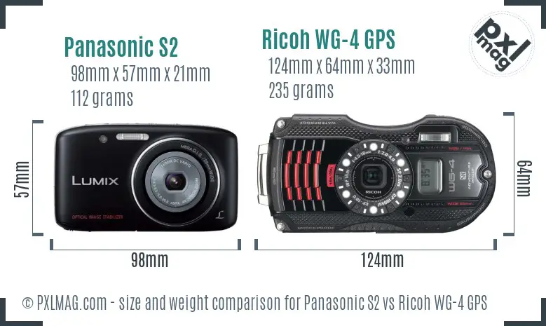 Panasonic S2 vs Ricoh WG-4 GPS size comparison