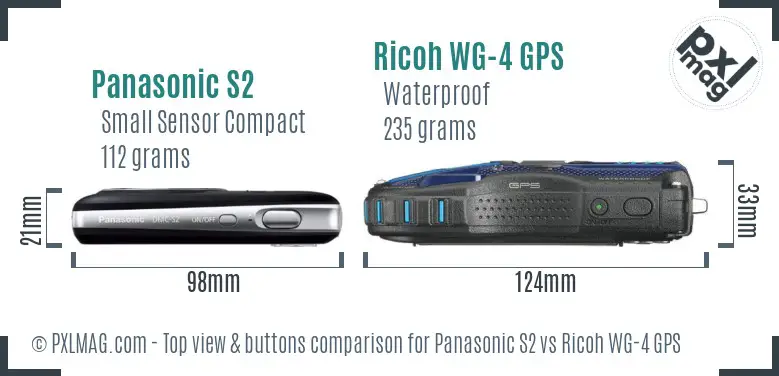 Panasonic S2 vs Ricoh WG-4 GPS top view buttons comparison