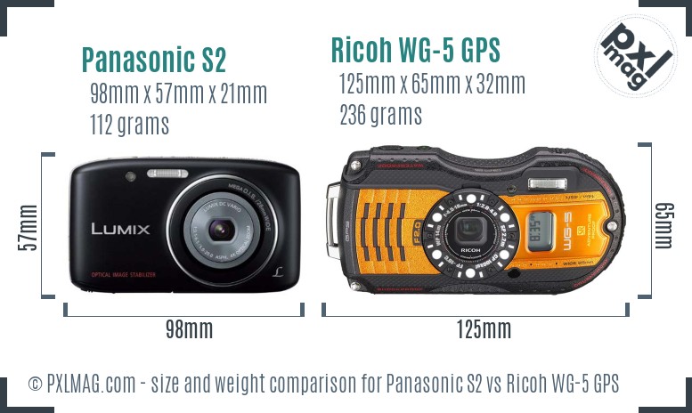 Panasonic S2 vs Ricoh WG-5 GPS size comparison