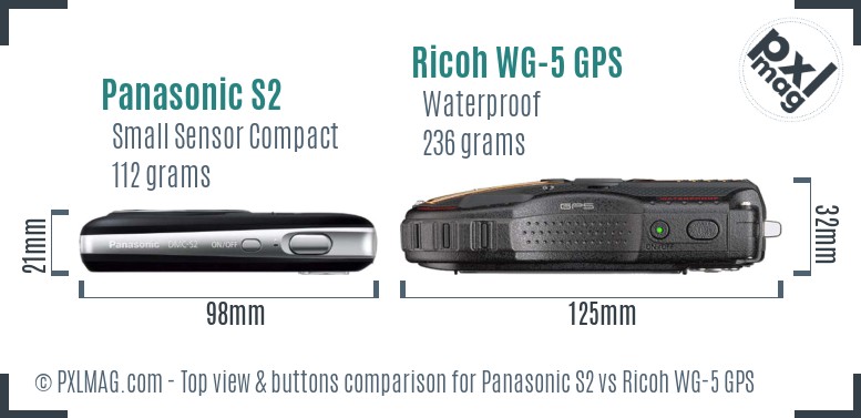 Panasonic S2 vs Ricoh WG-5 GPS top view buttons comparison