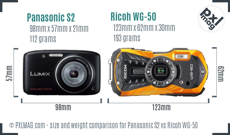 Panasonic S2 vs Ricoh WG-50 size comparison