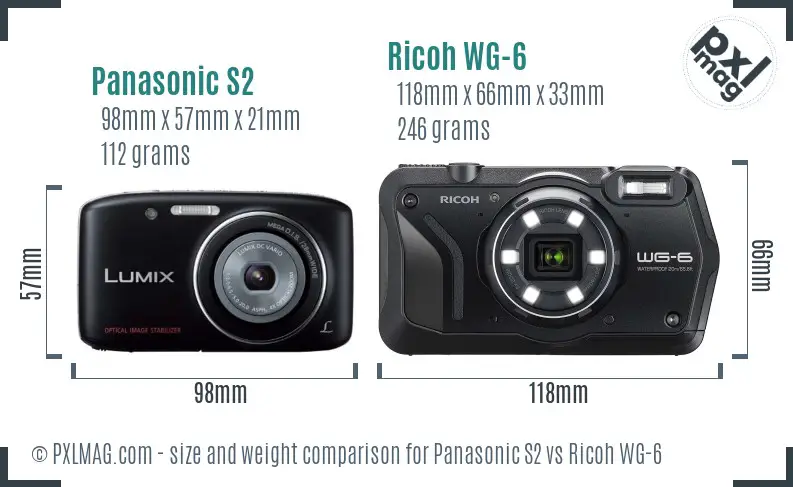 Panasonic S2 vs Ricoh WG-6 size comparison