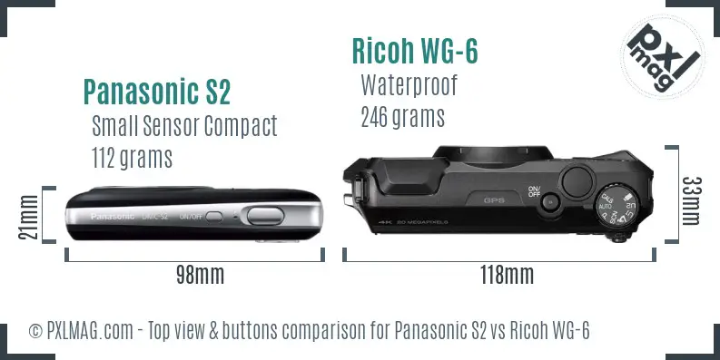 Panasonic S2 vs Ricoh WG-6 top view buttons comparison