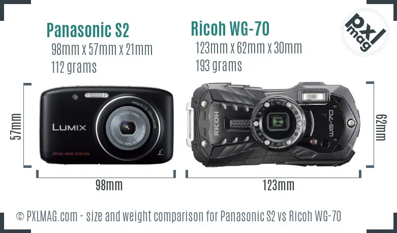 Panasonic S2 vs Ricoh WG-70 size comparison