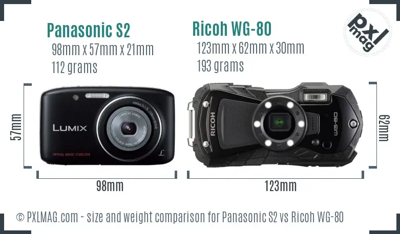 Panasonic S2 vs Ricoh WG-80 size comparison