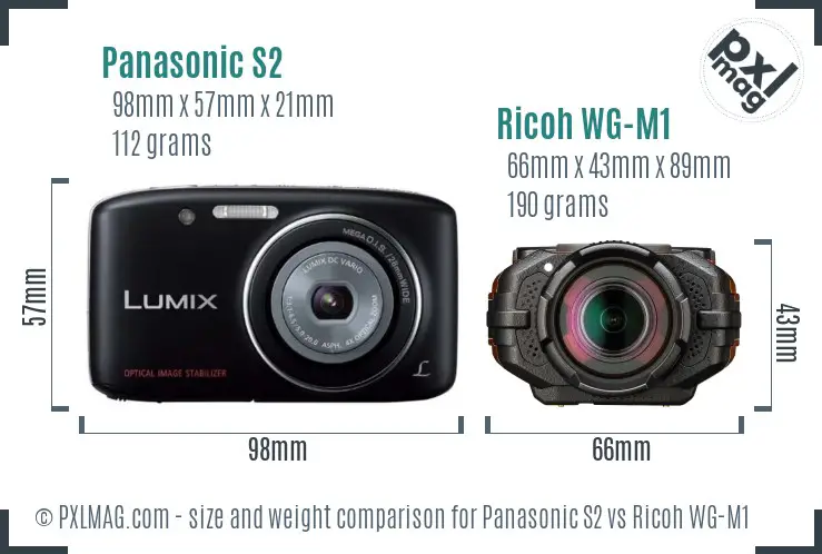Panasonic S2 vs Ricoh WG-M1 size comparison Panasonic S2 vs Ricoh WG-M1 size comparison